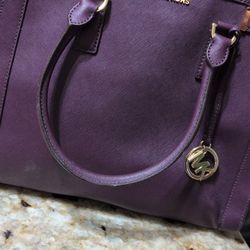 Michael Kors Dillon Saffiano Leather Satchel in a burgundy or merlot color with gold-tone hardware