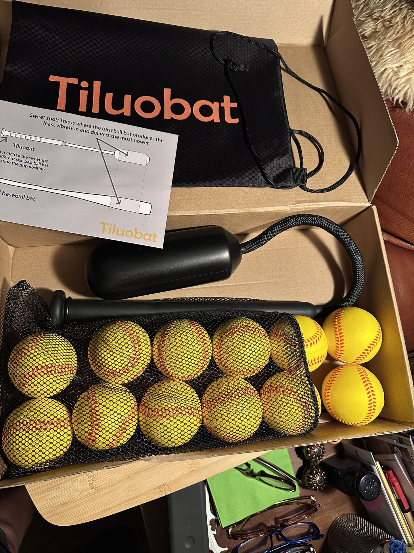 NEW Yellow Baseball Swing Trainer Kit; Includes a Centrifugal Swing Trainer Bat (Rope Baseball Bat) And 12 Training Balls for Comprehensive Training