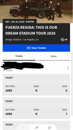 Fuerza Regida  Saturday 07/18 Section 20 row R Seats 6&7