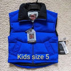 NEW Lift Ticket By Toma 100% nylon youth size 5 duck down blue puffer vest with full length zipper