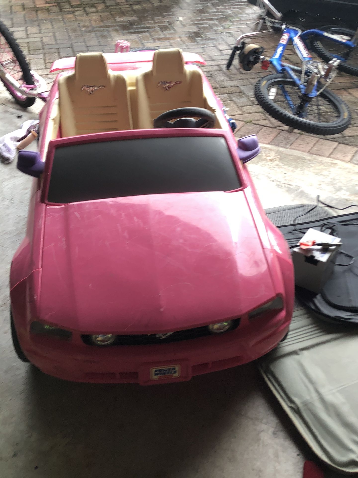 POWER WHEELS—Barbie Mustang. Includes New Battery (In Box-Never Used) and charger. Garage kept. Great condition.