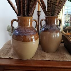 Beautiful Pair Vintage Stoneware Vases