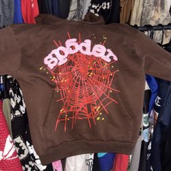 Sp5der Hoodie, Brown & Pink, Medium 