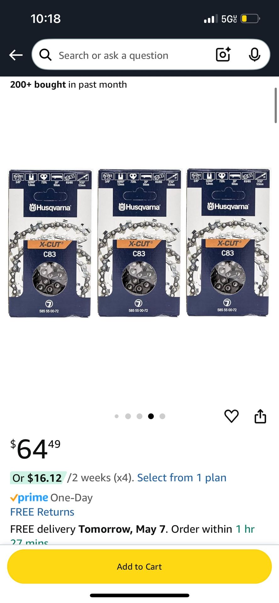 Husqvarna 585550072 20" Chainsaw Chain X-Cut 3/8" .050" 72 DL 3 Pack