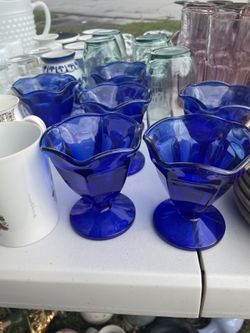 Set Of Cobalt Blue Depression Glass Dessert Cups