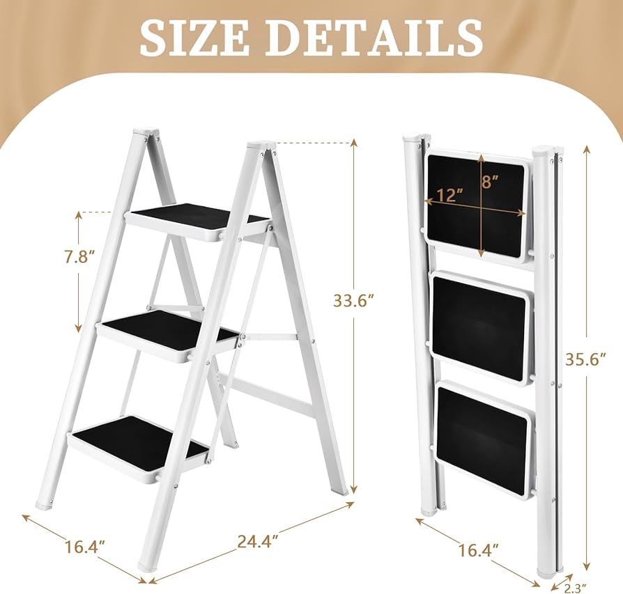  Brand New in Box 3 Step Ladder Folding Step Stool, 330 Lbs Capacity Step Stool for Adults, Closet Step Stool Ladder with Anti-Slip Wide Pedals Househ