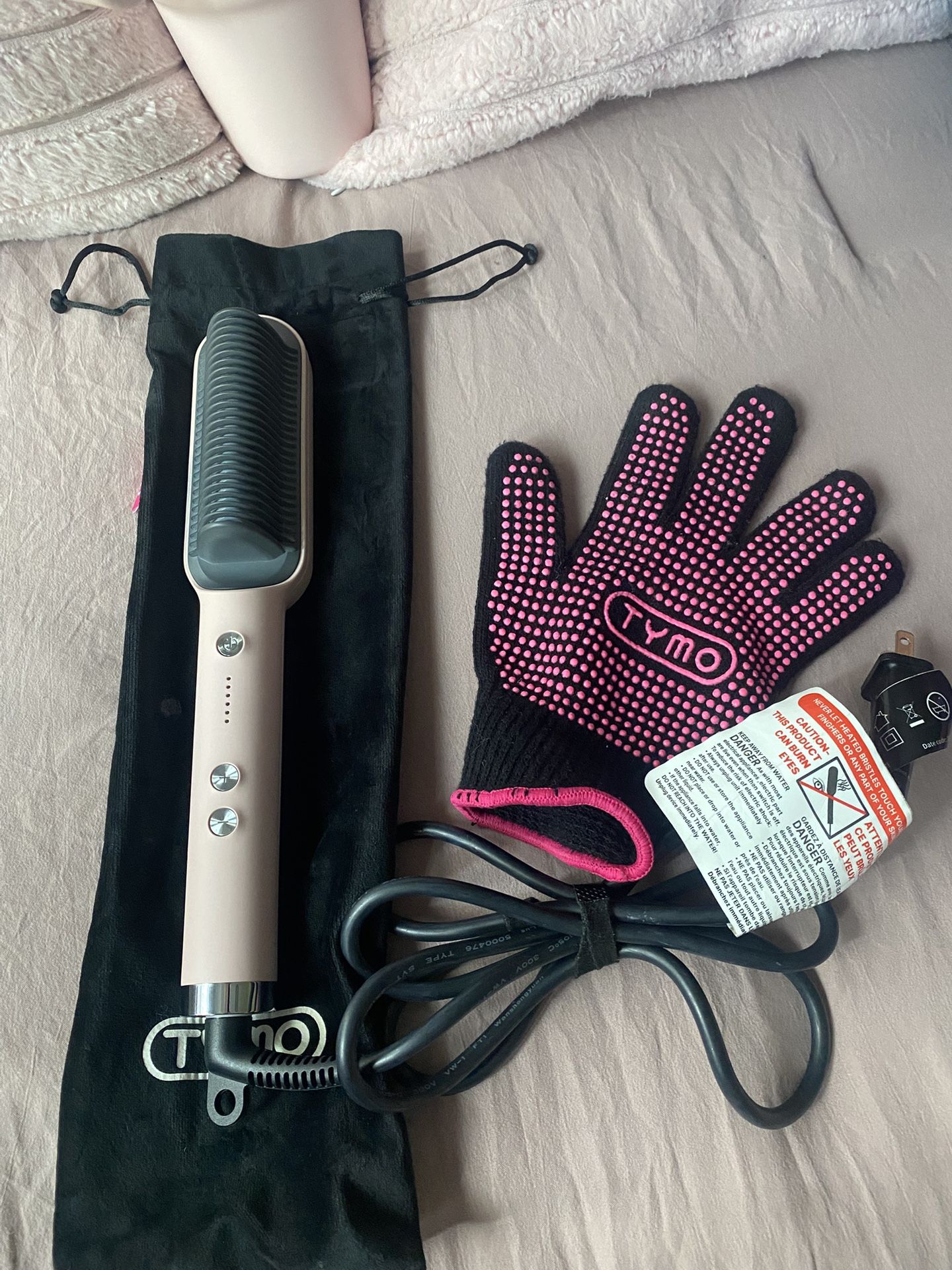 TYMO Ring Pink Hair Straightener With a Glove And Travel Bag