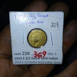 Very Rare 1910 Indian Head 2 And 1/2 Dollar Gold Coin