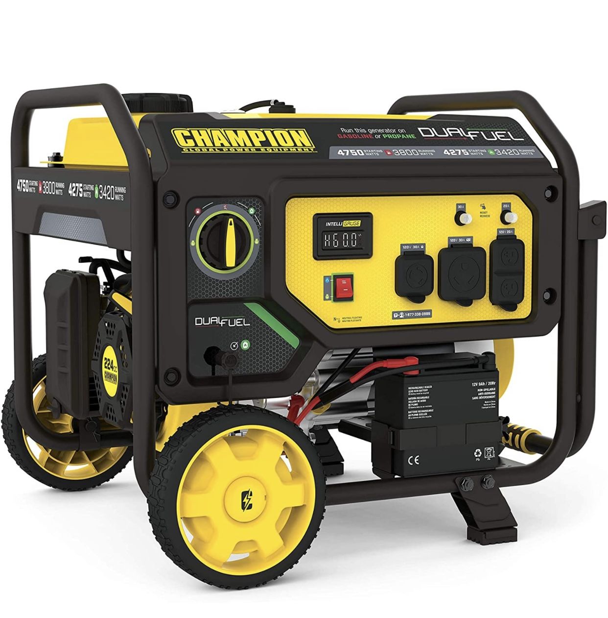 Champion Power Equipment 201052 4750/3800-Watt Dual Fuel Portable Generator with Electric Start, Wheel Kit