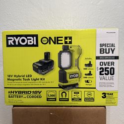 RYOBI ONE+ 18V Hybrid Cordless LED Magnetic Task Light with 4.0Ah Lithium-Ion Battery, 2.0Ah Lithium-Ion Battery & Charger