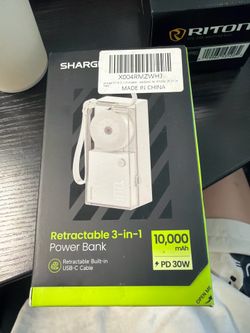 SHARGE Retractable 3-in-1 Power Bank 10000mAh PD 30W – New