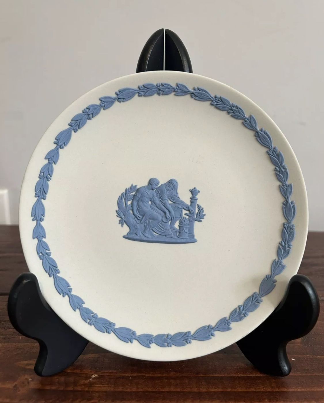 Vintage Retro Wedgwood Asclepius Sacrifice Blue White Jasperware Plate Dish