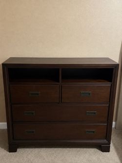 Dark Wood Dresser with Open Shelves