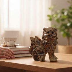 Chinese 3" Shishi Guardian Lion Brown & Green Glaze Foo Dog Figurine (1) Single. Like new condition. This is a vintage ceramic Foo Dog figurine with a