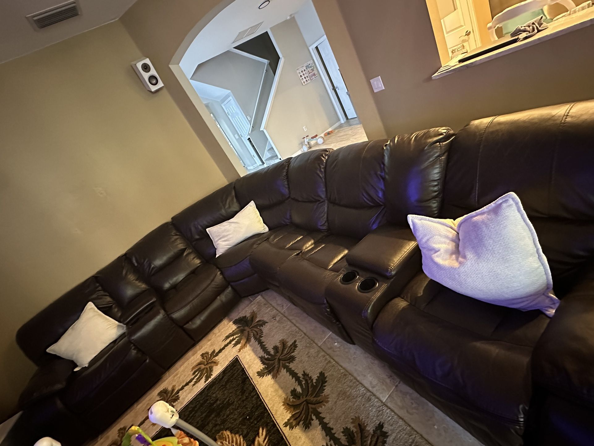 Brown Faux Leather Sectional