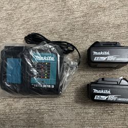  Makita DC18RC Fast Charger with Two 5.0Ah 18V Lithium Ion Batteries