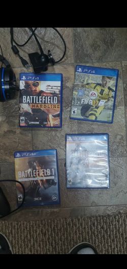 4 games, turtle beach headset, and Playstation camera