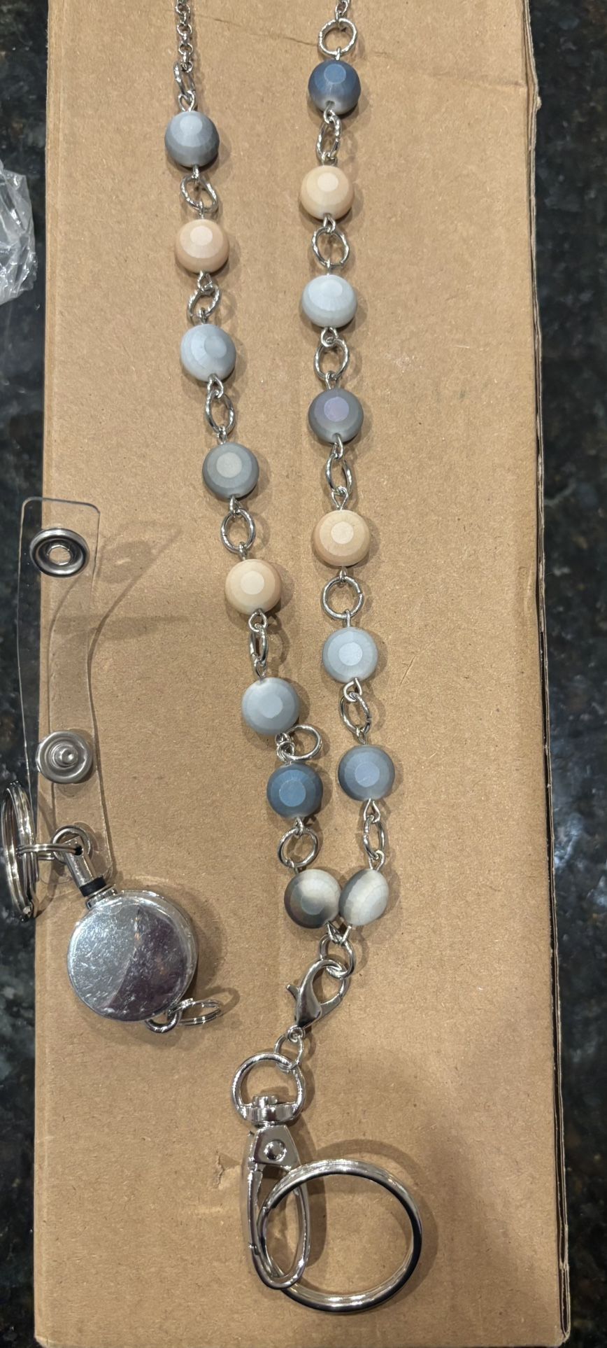 Fashion Stainless Steel Id Badge Holder Necklace with Beaded Chain Id Card Clip and Lanyard for Women for Work and School Stylish