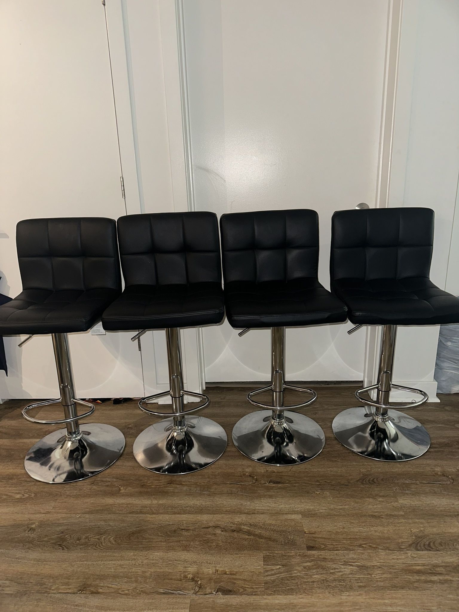 Black Bar Stools Set of 4, 24 inch with Metal Base