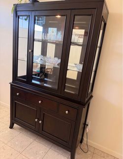 Dark brown china hutch