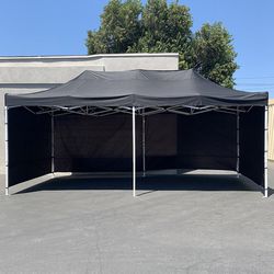 (NEW) $240 Heavy-Duty 10x20 ft Canopy w/ 4 Sidewalls, Outdoor Patio Pop Up Tent Gazebo with Carry Bag, Black