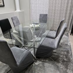 Tempered Glass And Chrome Dining Table