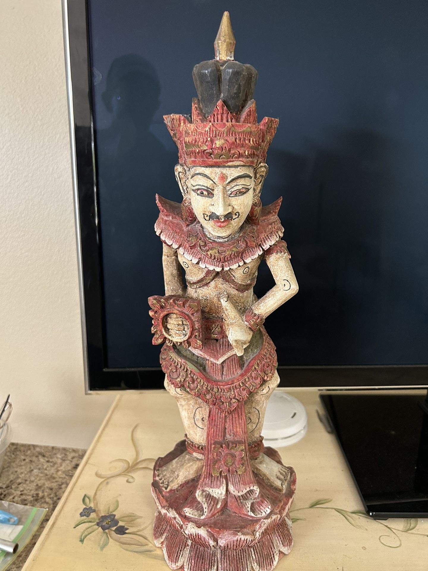 Antique Indonesian Hand Carved Wood Royal Statue King