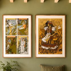 Vintage 70s Sally Gregory "Hesper" Cotton Towels Made Britain Set 2 Signed Tapestry Mid Century rare MCM Collectible Boho Bohemian Tea Towels Cloth 