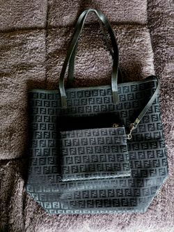 Black Monogram Tote Bag with Detachable Pouch