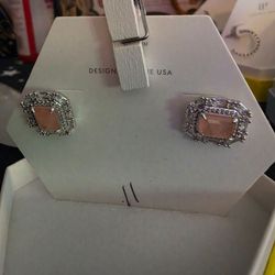 Pink Stone Crystal Halo Stud Earrings