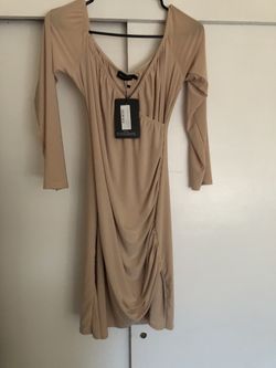 Nude Bardot dress from PLT