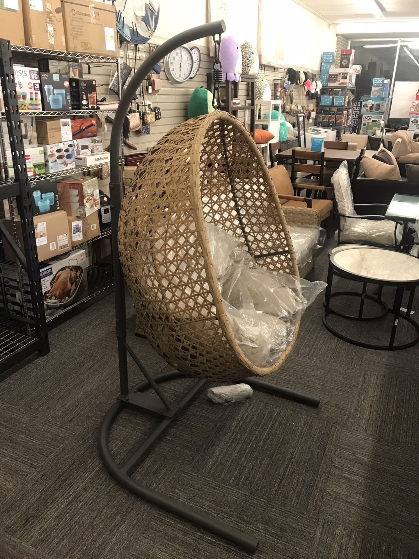 Better Homes & Gardens Wicker Hanging Egg Chair with Cushion and Stand - Beige