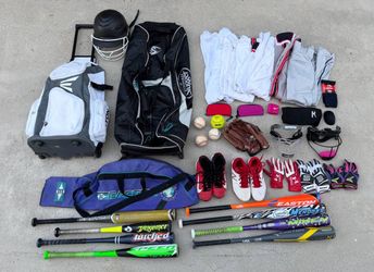 HUGE LOT Youth Baseball Softball Gear Bats Bags Gloves Easton Worth