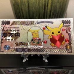 Silver Foil Plated Pikachu holding a heart (Pokémon) Banknote 
