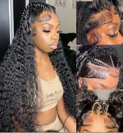 16” Deep Wave Lace Front Human Hair Wig 13x6 HD Glueless Pre Plucked Brazilian
