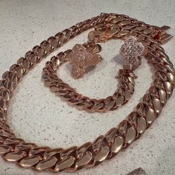 Set Chain & Bracelet 20mm Miami Cuban Link Rose Gold Plated Chain Necklace 18k & 14k