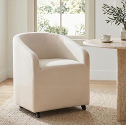 BESTANO Modern White Upholstered Dining Chairs with Swivel Casters, Linen Barrel Back Accent Side Chair for Dining Room Living Room, Beige