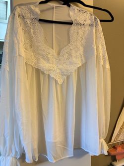White Lace V-Neck Sheer Blouse