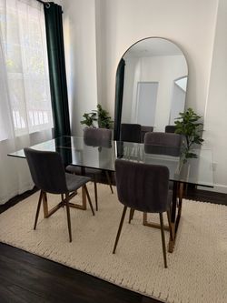 CB2 Glass Top Dining Set with Gold Base