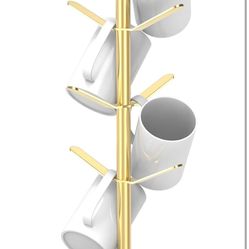 Marble Mug Holder Tree with 8 Hooks, Stainless Steel Coffee Cup Holder, Non-Slip Silicone Pads, Heavy Duty Marble Base, Countertop Organizer for Kitch