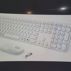 Wireless Keyboard And Mouse Combo 2 In 1 USB And USB-C Full Size Round Key, White