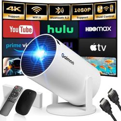 Mini Projector with WiFi and Bluetooth Built-in Apps Smart Projector Support 4K 1080P FHD 180° Adjustable