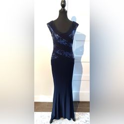 Joseph Ribkoff Navy Blue One Shoulder Sheath Cocktail Dress fits XS to Small