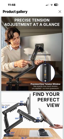Brand New Dual Monitor Mount for 13–32" Screens, Adjustable Arms Tilt/Swivel/Rotation, Tool-Free VESA Mount, Max Load 19.8 lbs