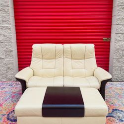 Leather Loveseat And Ottoman By Stressless