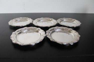Vintage Alpacca Silver Scalloped Coaster Plates, Set of 5, Original Box
