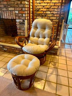 Rattan Swivel Rocker with Ottoman and Sunbrella Fabric Cushions