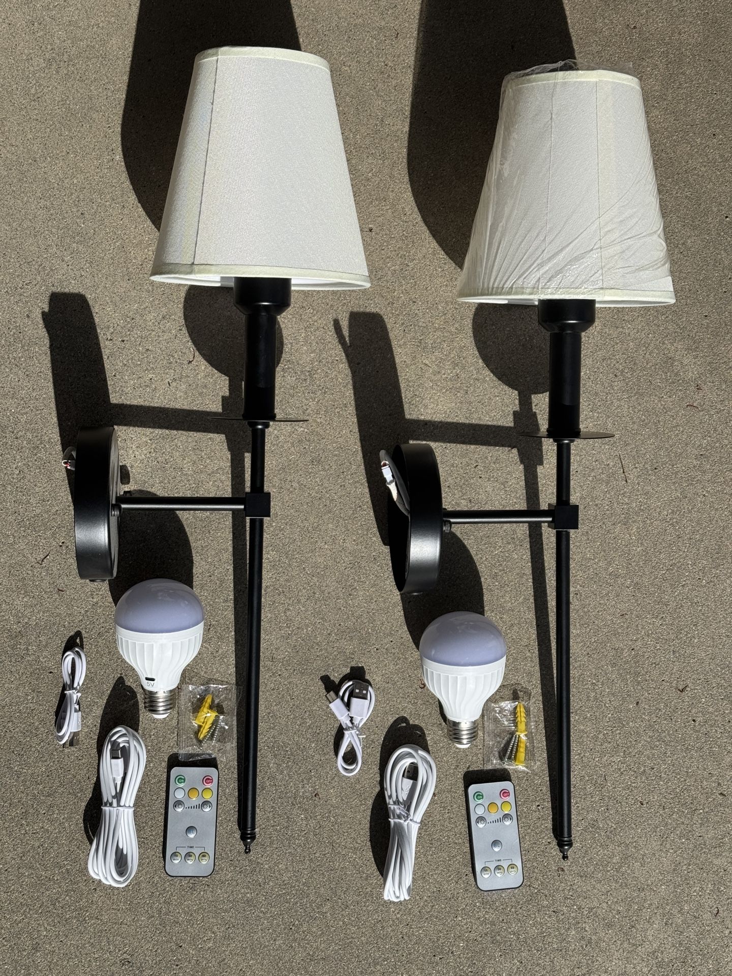 2 Pack Brand New Sconce Light Set w/Rechargable LED Bulbs