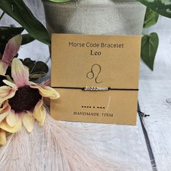 Leo Morse Code Horoscope Zodiac Letter Card Friendship adjustable Bracelet anklet July 23 to August 22 silver black approximately adjusts from 6.3 inc