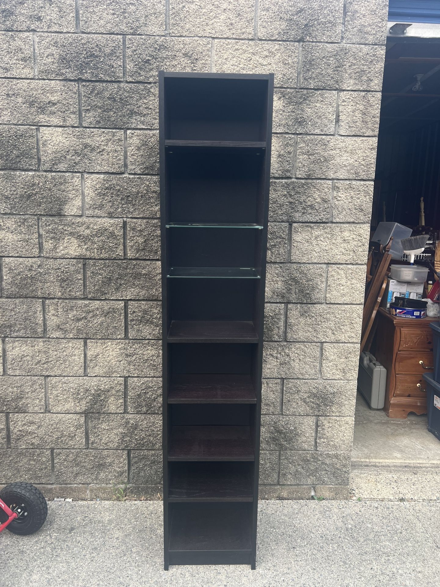 tall black shelving tower